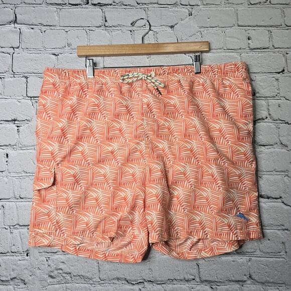 Tommy Bahama Mens Relax Orange White Swim Trunks Beach Shorts Mesh Liner Size XL - Picture 1 of 12